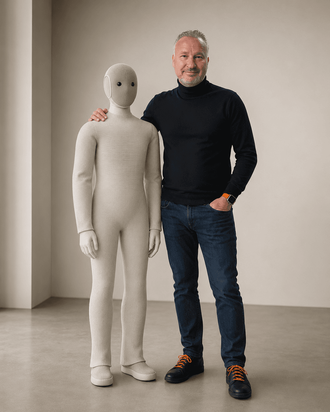Alexander Holtermann mit dem humanoiden Roboter NEO